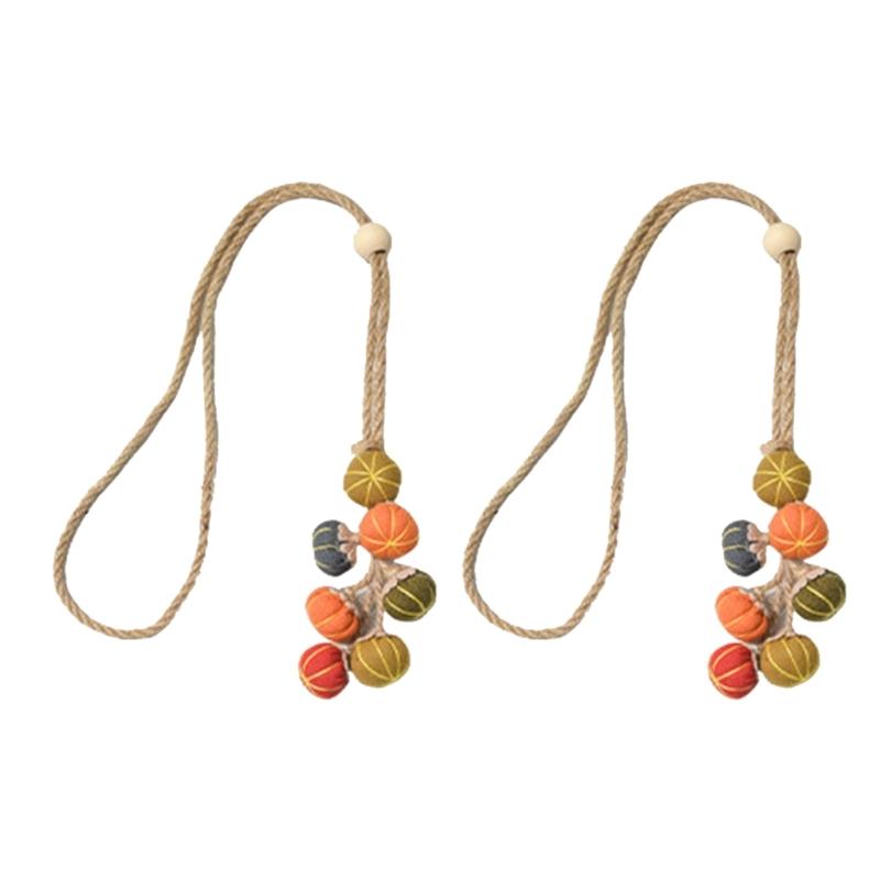 

2Pieces Not Drill Curtain Holders Tiebacks Rope With Decorative Pumpkin Balls Autumn Harvest Theme Window Accessories 1
