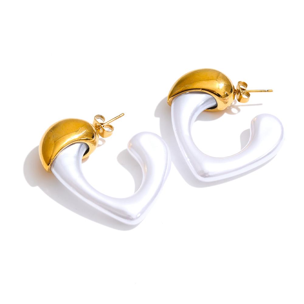 

Yhpup Vintage Imitation Pearl Heart Hollow Earrings New Arrival Stainless Steel Attractive Chic Golden Color Fashion Jewelry