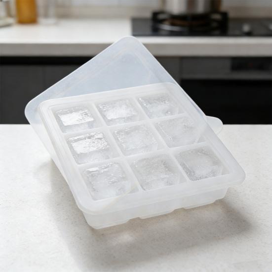 Large Silicone Ice Cube Mold with Lid 9-Cavity Sphere Mold for Whiskey Cocktails Easy-Release Leak-Proof Ice Tray for Freezer And Drinks