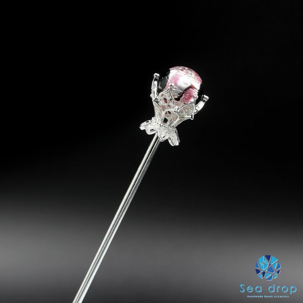 Kanzashi mořská kapka skleněná skleněná vlasová ozdoba pro a jiné tradiční japonské oblečení vlásenka, světélkující korálek ve tmě, růžová, 14 mm, světélkující ve tmě