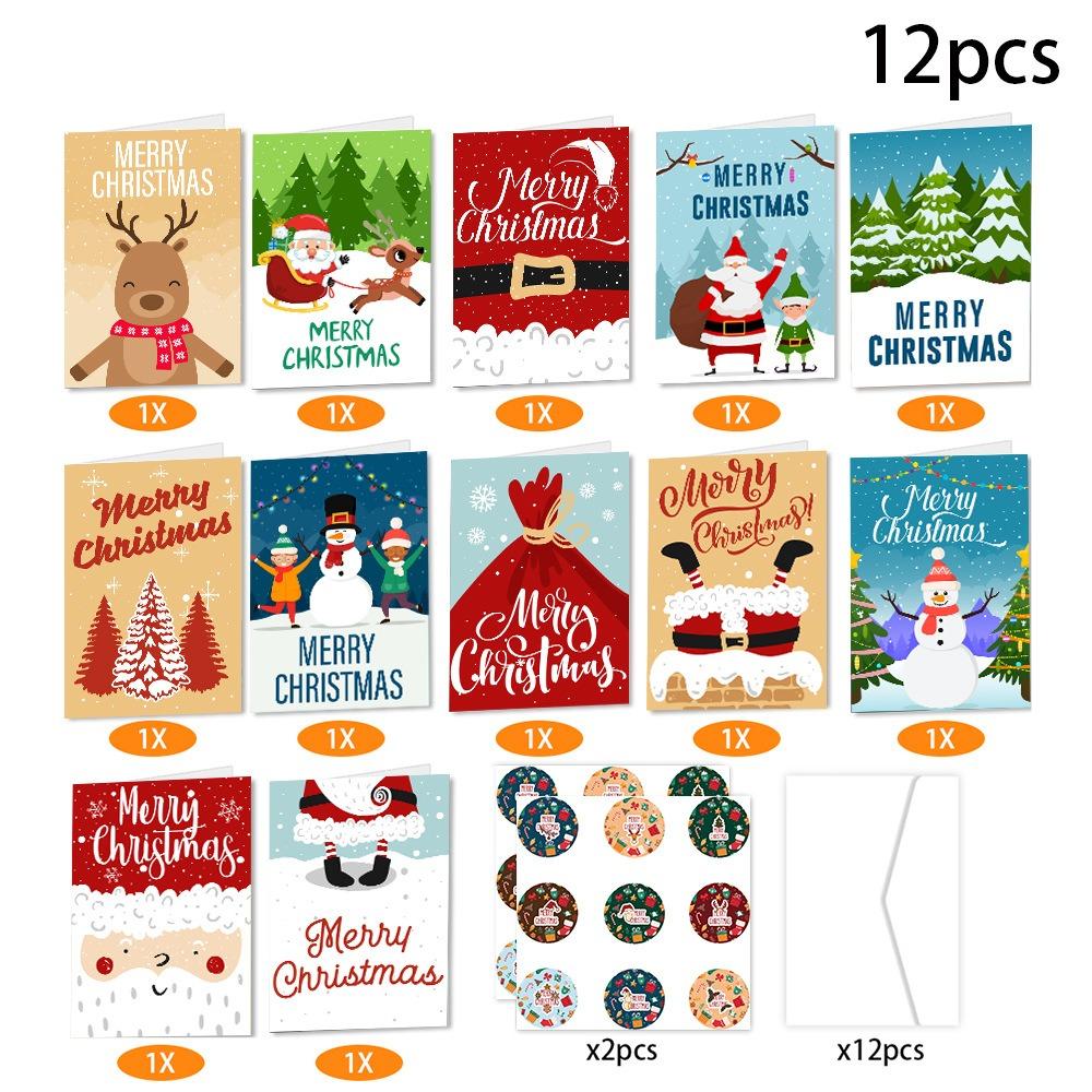

12pcs/set Snowman Christmas Greeting Cards with Envelopes Christmas Note Card Friend Gift Style1
