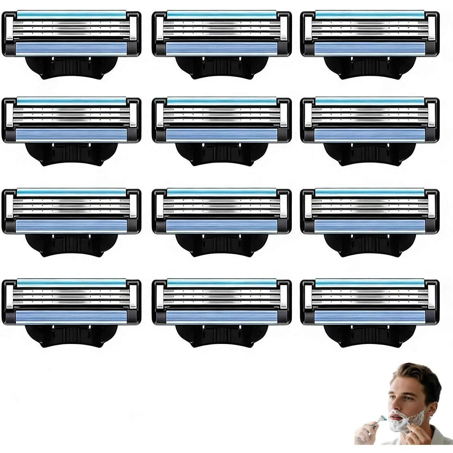 Refills Razor Blades Compatible with Gillette Mach 3 Manual Shaver, Double Lubrication Razor Blades Men 12pcs 12-Pack