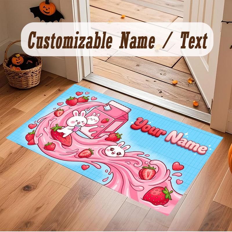 Cute Food Theme Crystal Velvet Floor Rug Personalized Custom Name Text Warm Carpet Home Decoration