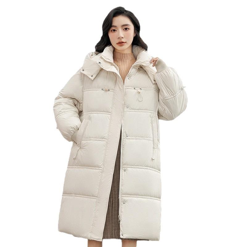 Medium and long bread clothes, down cotton clothes, women's new thickened hooded large pockets, loose large size cotton clothes.