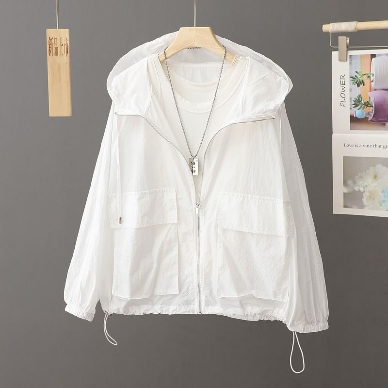 

Женская Летняя Удлиненная Куртка-ветровка с Капюшоном, Защитой от Солнца, Легкая, Свободная, Дышащая, для улицы, Тонкая Куртка-Тренч XS белый