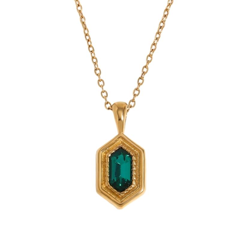 

Delicate Gemstones Necklace Gold Color Small Pendant with Inlaid Cubic Zirconia for Women Chic Vintage Style 1