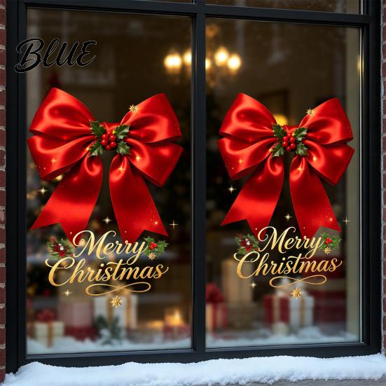 Holiday Glass Clings Christmas Bow Window Sticker Red Static Cling Waterproof Electrostatic Film Removable PVC Decal for Home Windows Doors