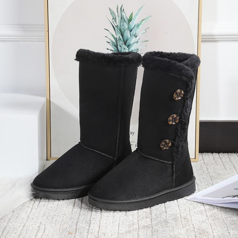 Tall snow boots women's 2024 winter non-slip thickened warm boots three-button snow cotton shoes boots