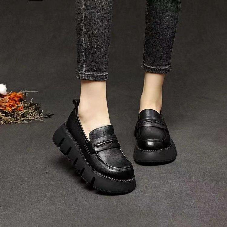 Spring new women's shoes muffin thick-soled thick-heeled single shoes small leather shoes one-pedal shoes