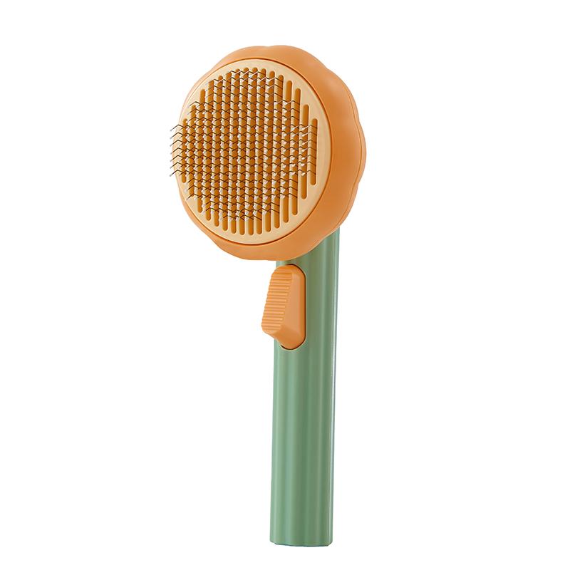Custom Self-Cleaning Pet Hair Remover Comb Pumpkin Dog/Cat Bath Slicker High Shedding Massage Plastic Grooming Brush