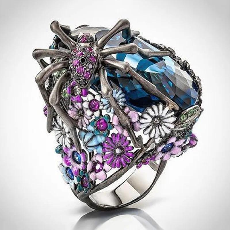 Prachtige Unieke Spin Nevel Vingerringen voor vrouwen Glanzende CZ Kristallen Steen Dier Ring Vrouwelijke Anel accessoires cadeaus