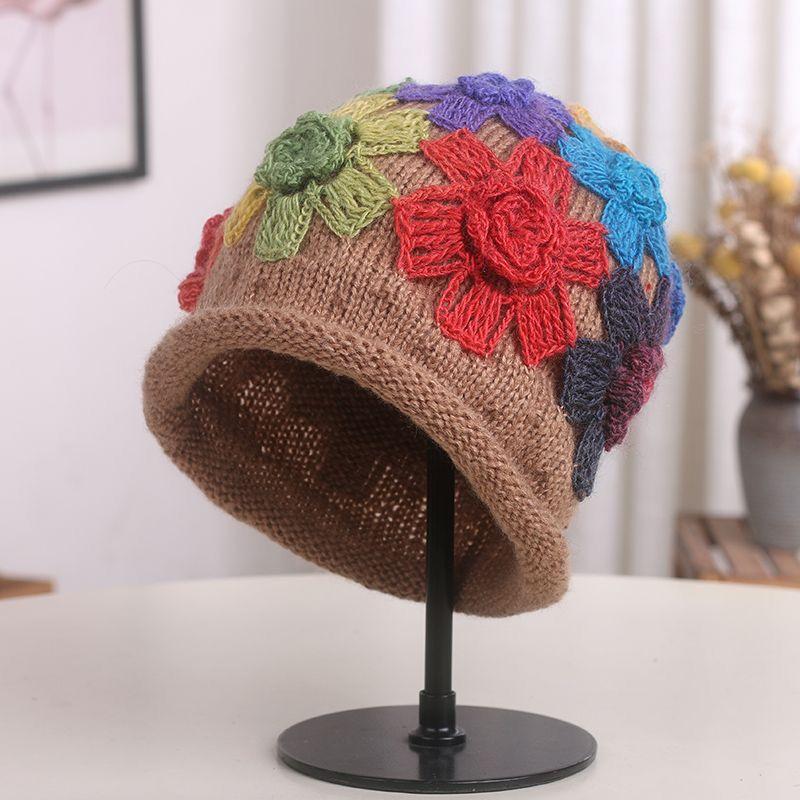 Pălărie de primăvară pentru femei, pălărie tricotată, caldă, la modă, florală