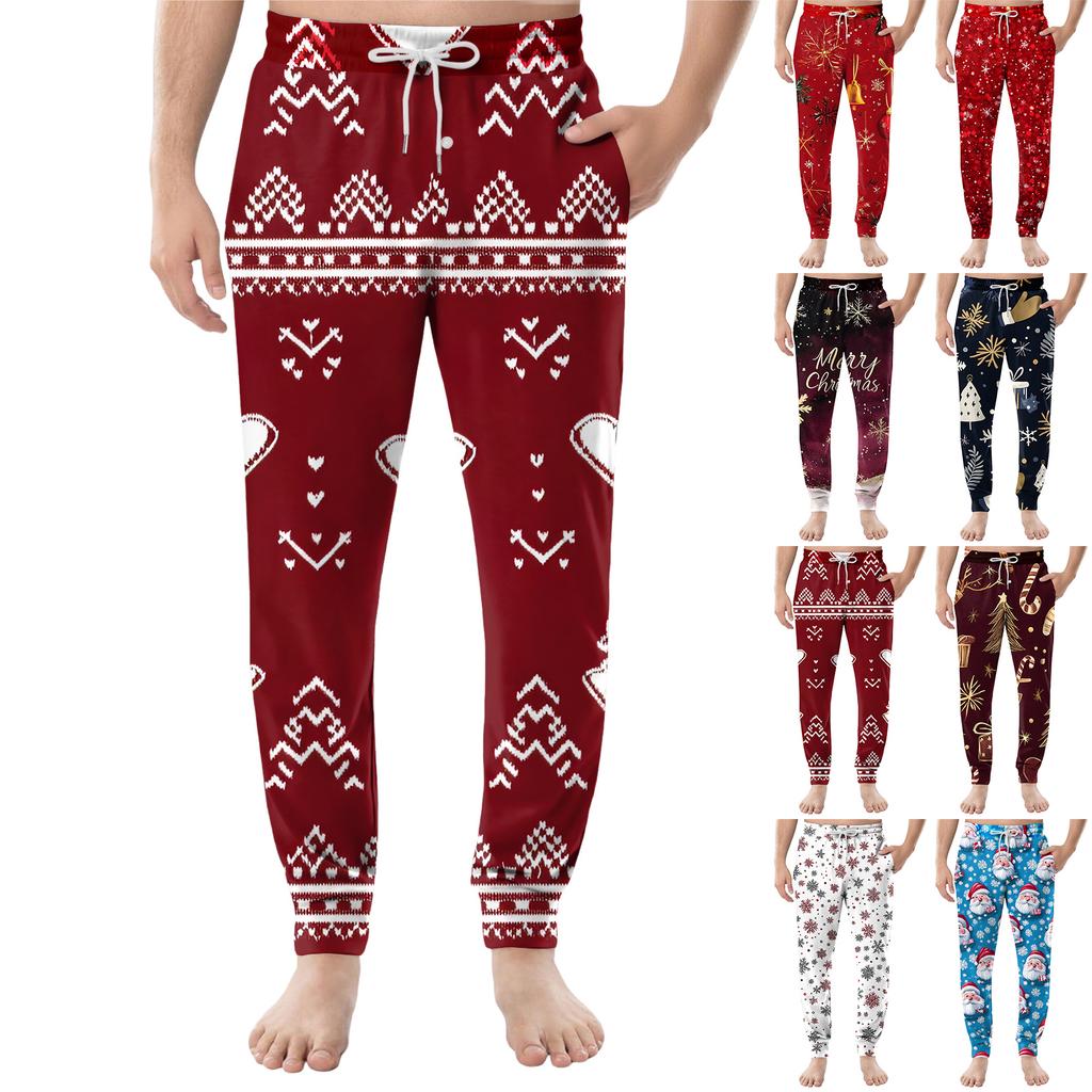 Men's Drawstring Pocket Cuffed Casual Pants Home Sleep Pants