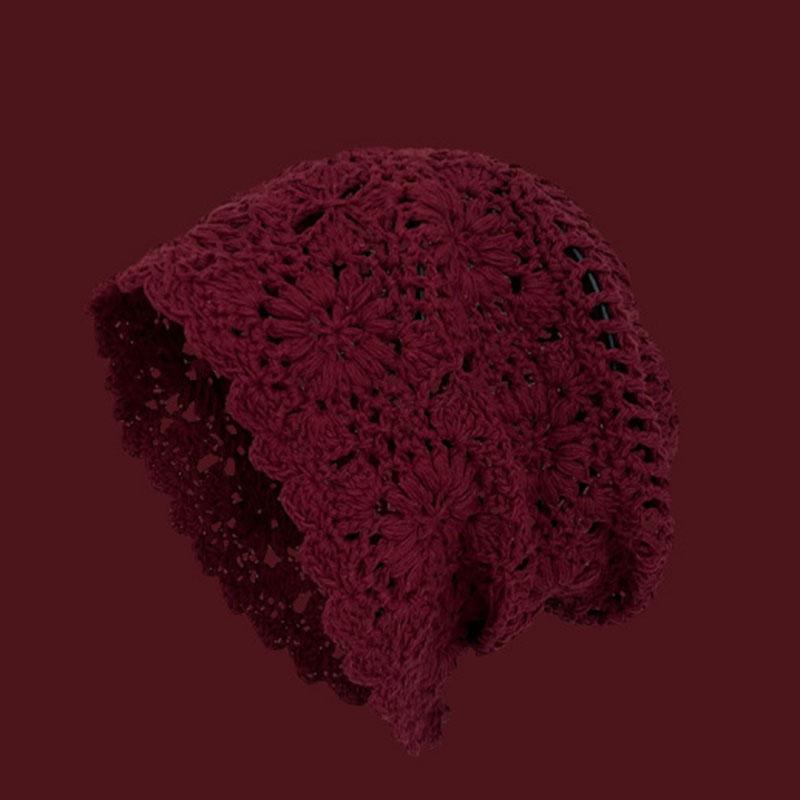 Fashion Handmade Weaving Hollow Out Beanie Hat Woman Autumn Hook Flower Korean Style Pearl Tassels Pullover Knitted Hat