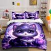 Purple Cosmic Pet With Floating Gems Duvet Cover Set With 3D Printing Design Soft Polyester Bedding Set All-Season Comfort