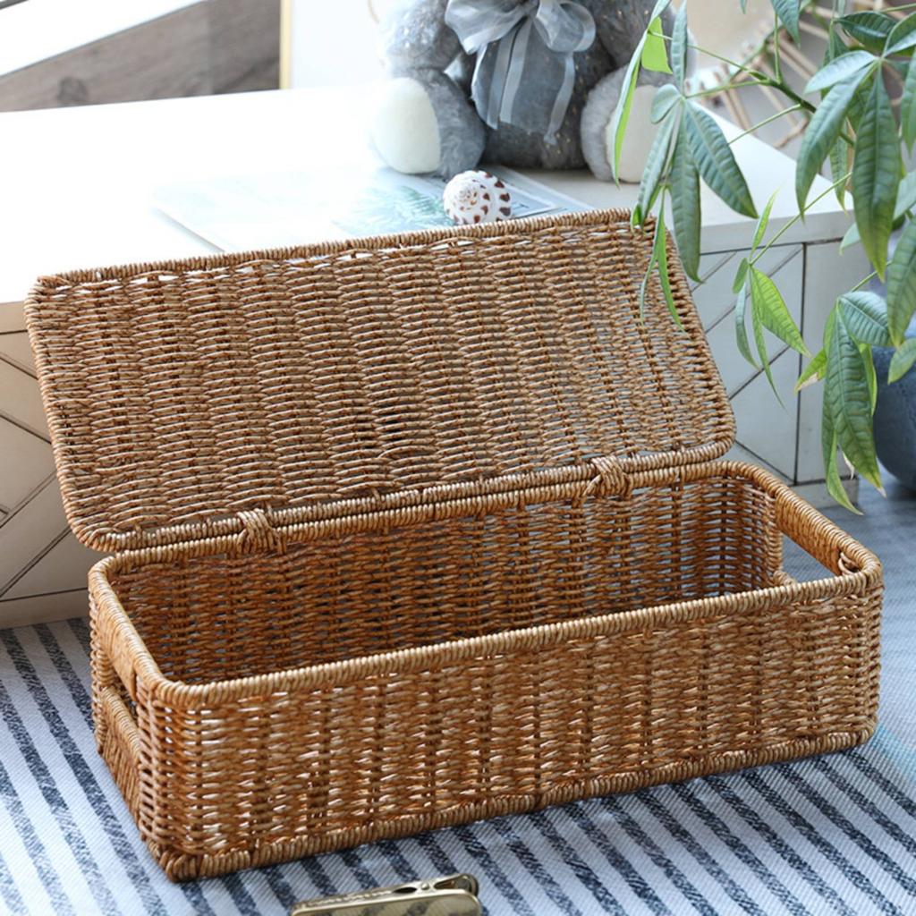 Rattan Storage Box with Lid Decorative Rattan Storage Box Lidded Wicker Basket Multi-Purpose Natural Wicker Organizer