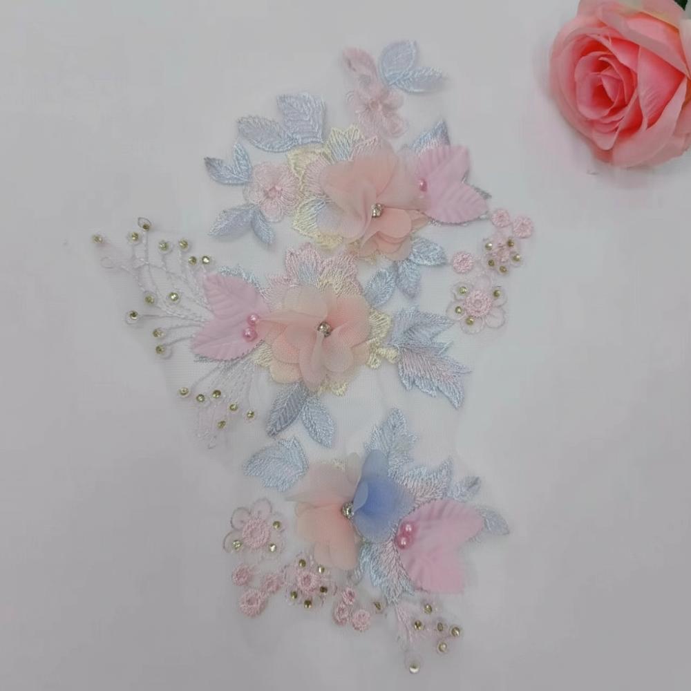 Sequin Embroidery Embroidery Lace Patch Pink Lace Fabric Patch Fashion 3D Flower Applique left