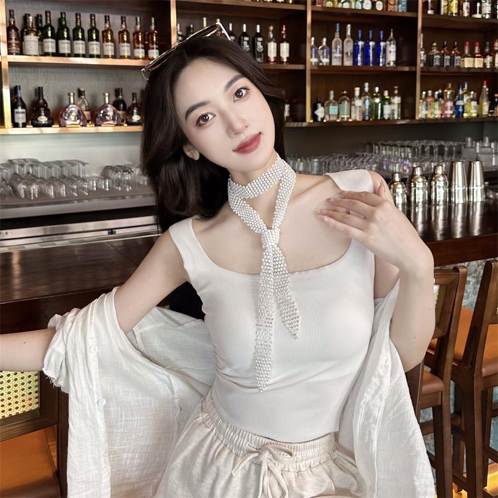 Shiny Rhinestone Tie Black/White Dazzling Embellished Tie Sexy Necktie  Unisex