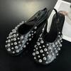 Fashion Metal Rivet Flat Sandals for Women Round Toe Buckle    Shoes Comfort Beach Casual Shoe Sandalias Mujer