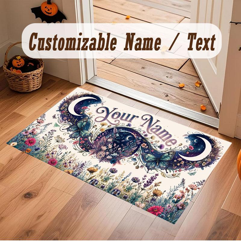 Floral Garden Theme Crystal Velvet Floor Rug Personalized Custom Name Text Warm Carpet Home Decoration