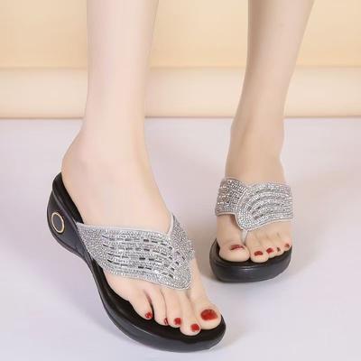 Damen Wedges Strass Flip-Flop Hausschuhe Sommer Neu Dicke Sohle Leicht Modisch Outdoor Moderne Hausschuhe Sandalen