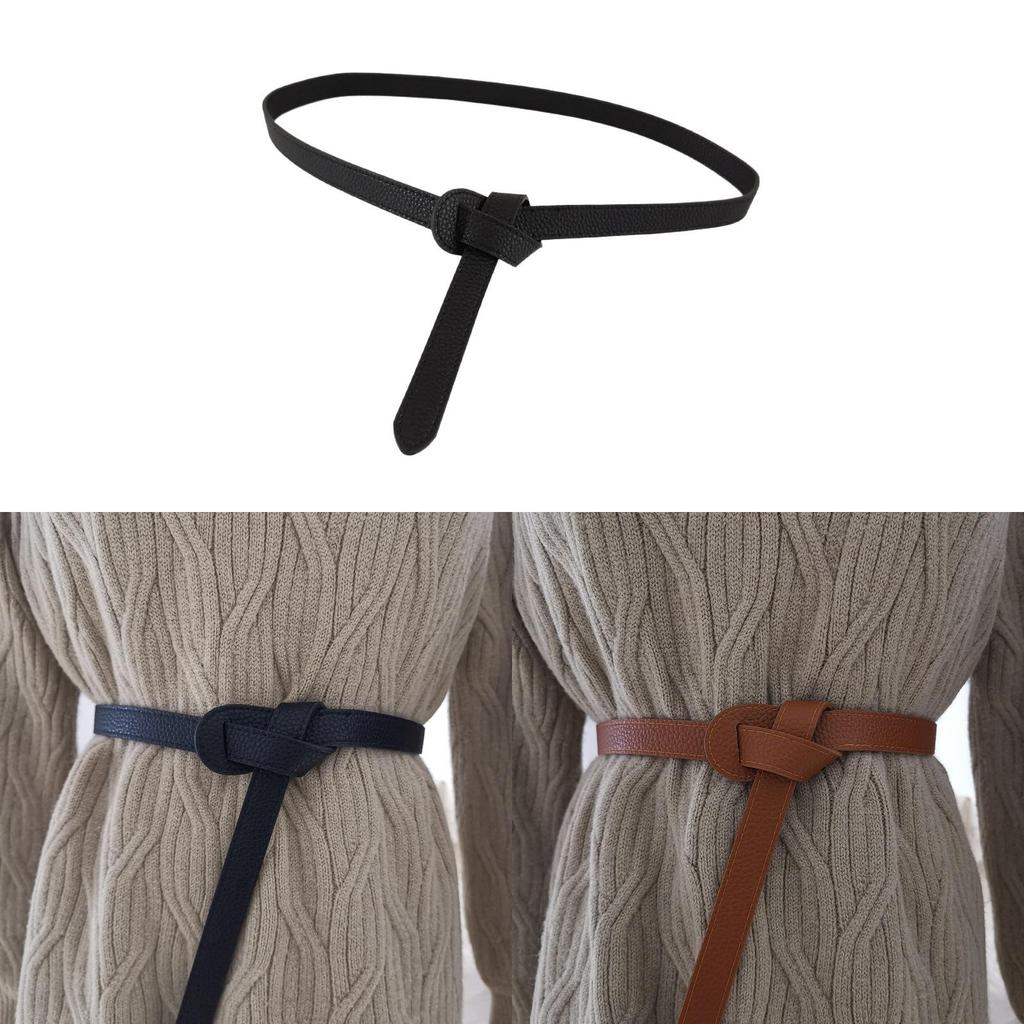 True Leather Women Slim Waist Belt With Tie Knot For Dresses And Sweaters