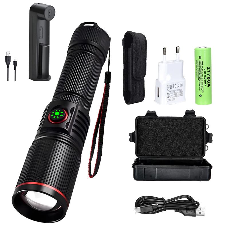 Ultra Bright LED Aluminum Alloy Flashlight USB Rechargeable Telescopic Zoom Torch Outdoor Stepless Dimming Camping Flashlights