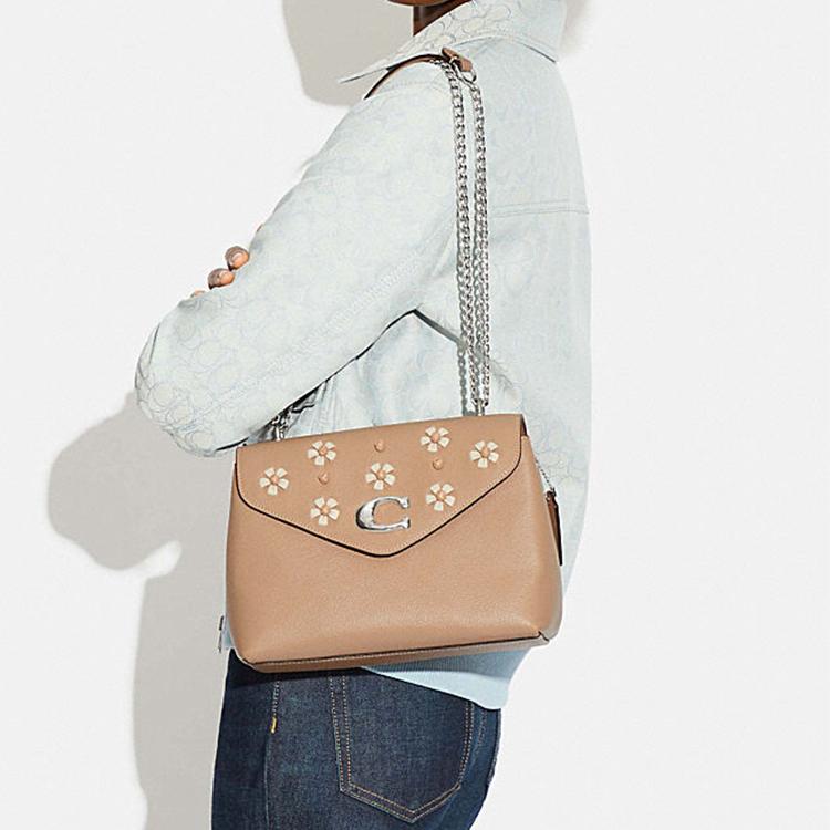 New COACH Polished Leather Convertible Crossbody Bag Medium Size Women's Milk Tea CA146-SVUM