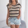 Summer new short-sleeved contrast striped casual loose sweater tops for women