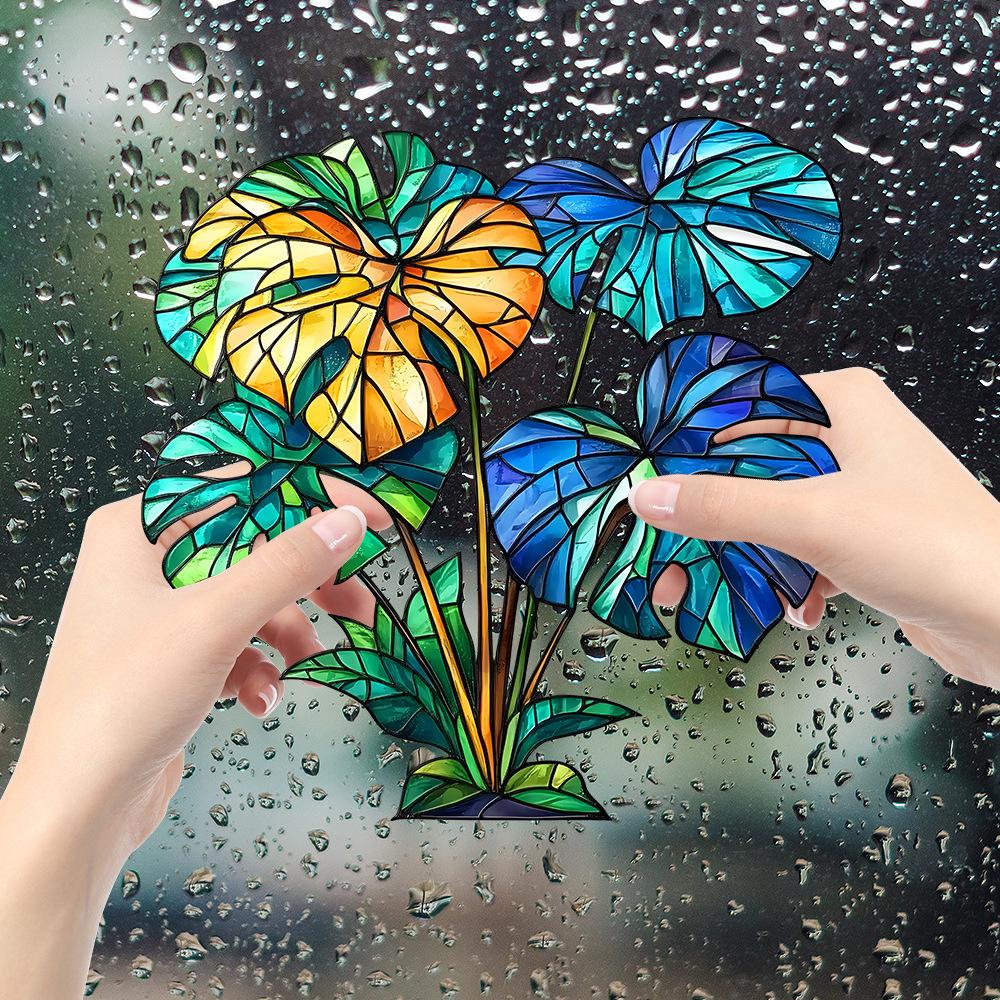 Green Plant Turtle-back Leaves Glass Window Beautification and Decoration, Static Electricity Window Stickers
