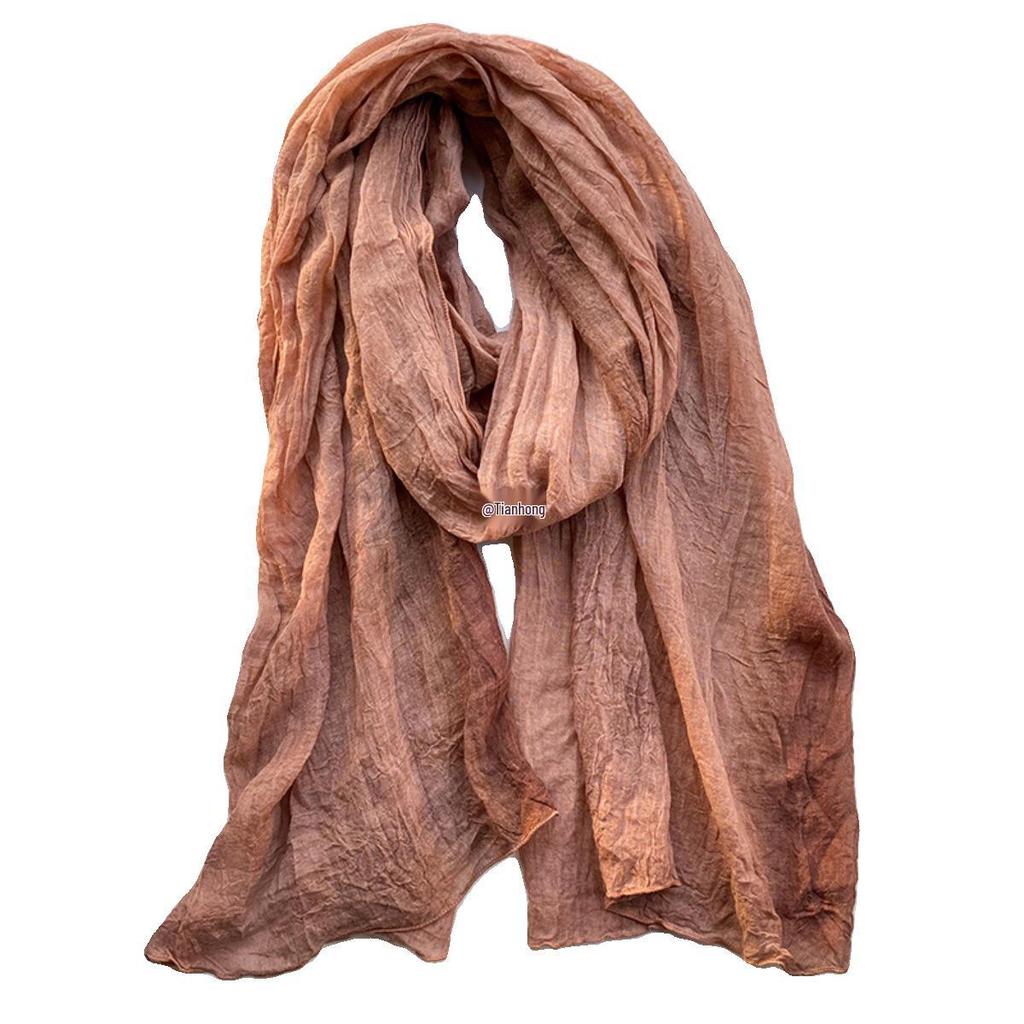 Women's Vintage Japanese Tie-Dye Cotton Linen Silk Scarf - Versatile, Lightweight, and Elegant for Spring and Autumn