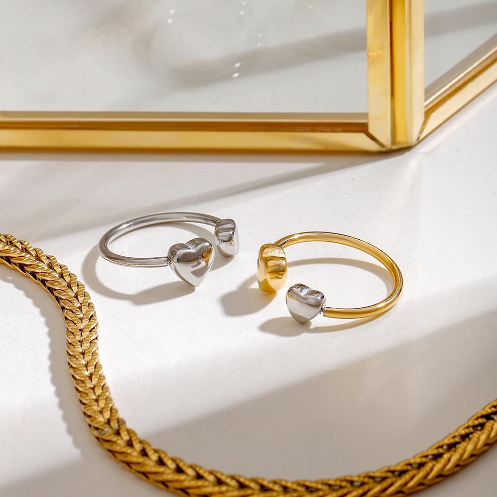 Yori Trendy Heart Golden Ring for Women Stainless Steel High Quality PVD Plated Finger Jewelry Gift Wholesale