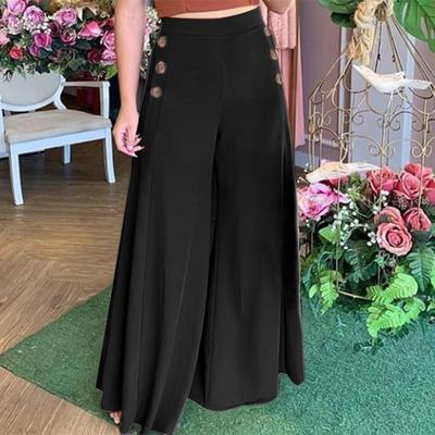 Women's Mid-waist Wide Leg Pants Solid Color Pants