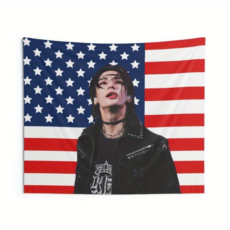 1pc SKZ Hyunjin Kpop Concert Flag Polyester Velvet American Patriotic Home Outdoor Decor 74x94cm(29x37in)