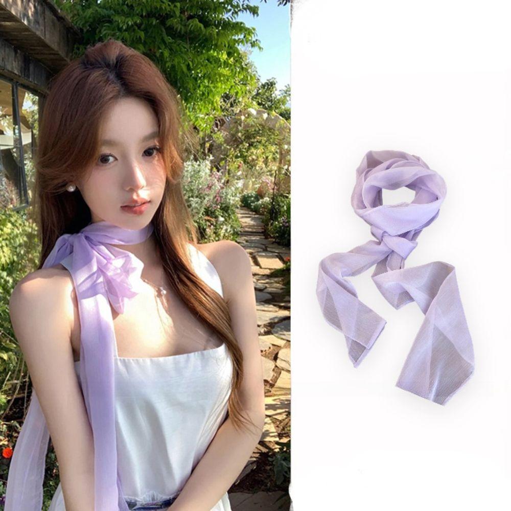 Adjustable Long Silk Scarf Thin Ribbon Neckerchief French Chiffon Silk Scarf  Dress Decoration