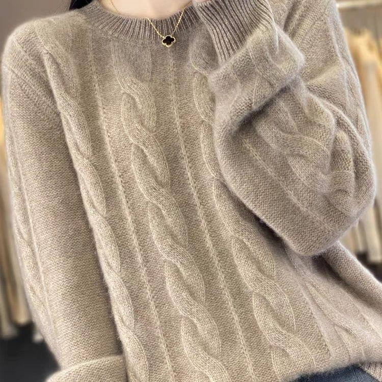 

Женский вязаный свитер с круглым вырезом, осень-зима 2025, новый свободный утолщенный корейский вариант, короткие топы 3XL верблюд