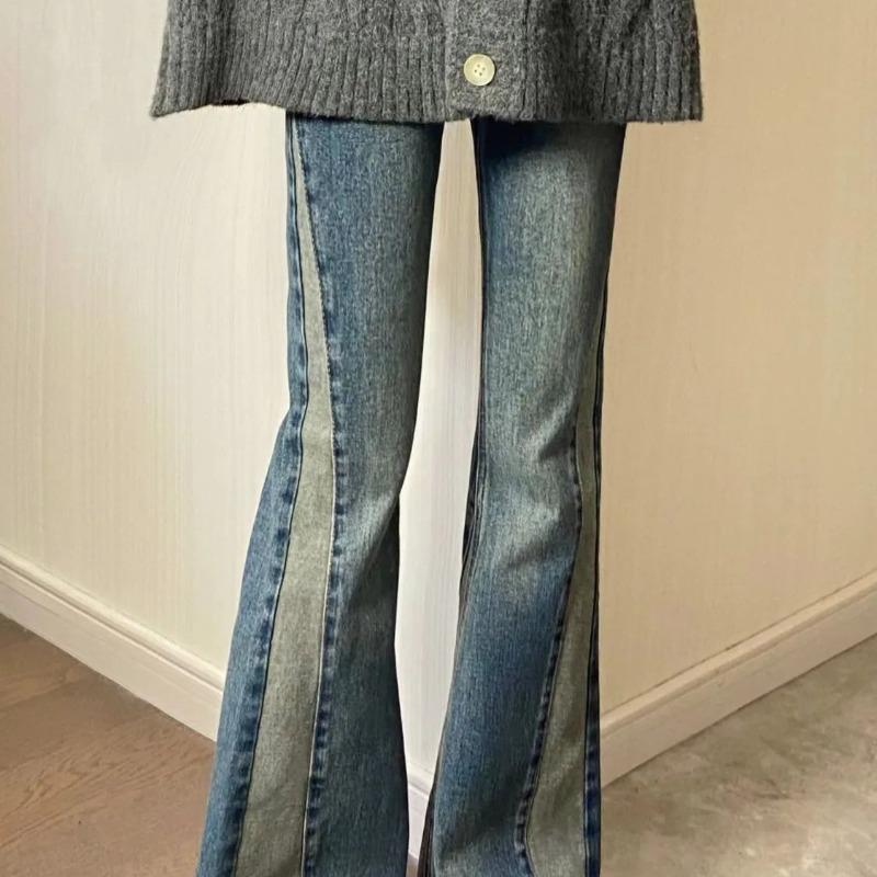Jeans American Vintage Patchwork Micro-flare da Donna Primavera Design High Street Vita Alta Slim Fit Pantaloni a Zampa di Elefante