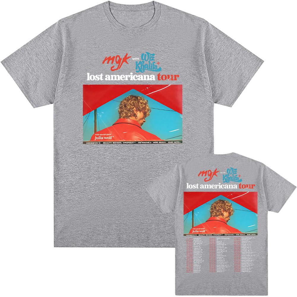 MGK Lost Americana Tour T-Shirt Machine Gun Kelly Sänger Grafik T-Shirt Baumwolle Kurzarm Lässig Herren/Damen T-Shirt Streetwear
