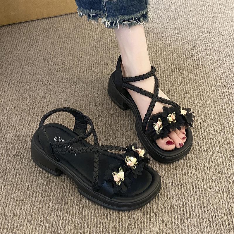 Sandals women's summer new fashion versatile with skirt temperament thick heel bag heel sandals