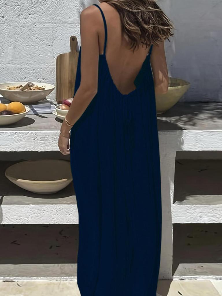 Women's Spaghetti Strap Backless Long Dress