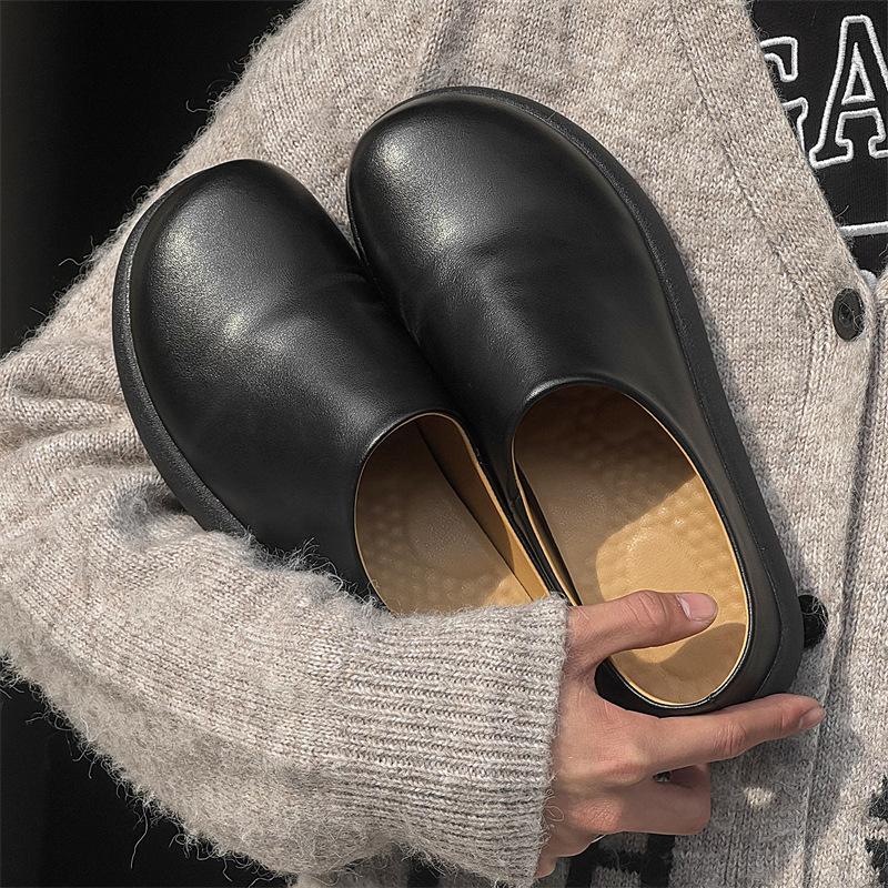 Thick-soled Heightening Boken Shoes Autumn and Winter 2024 Lazy Bag Head Half Slippers Outer Wear Warm One Pedal 35225-J