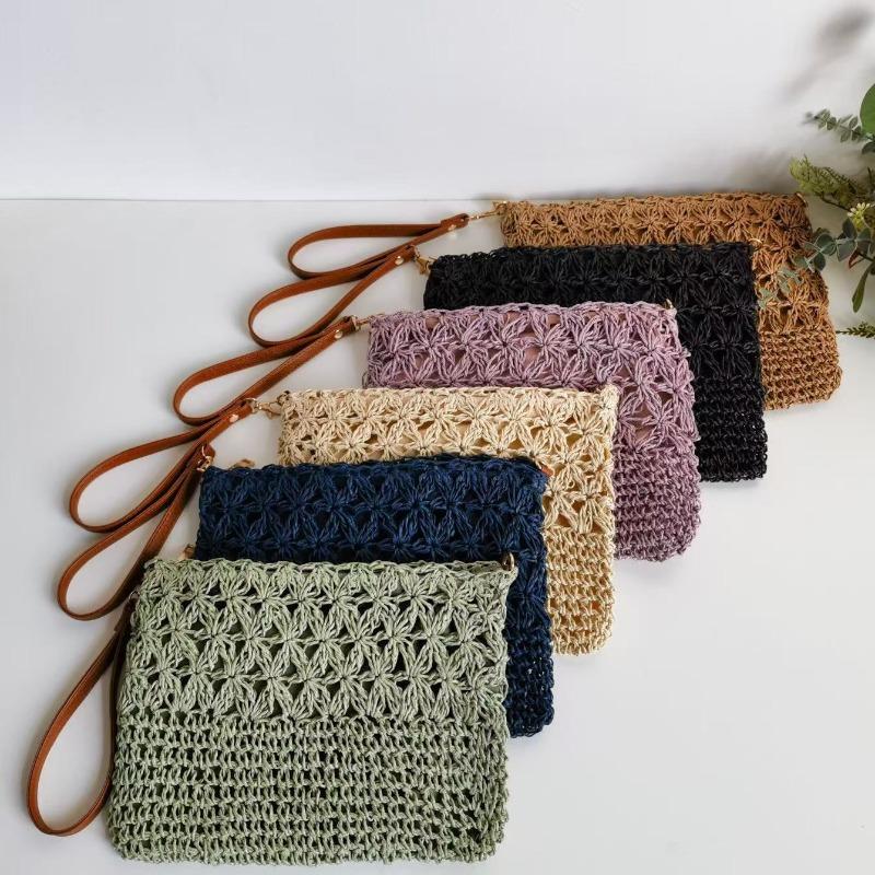 New casual hollow straw bag handwoven bag versatile portable messenger bag women's vacation mobile phone bag beach bag
