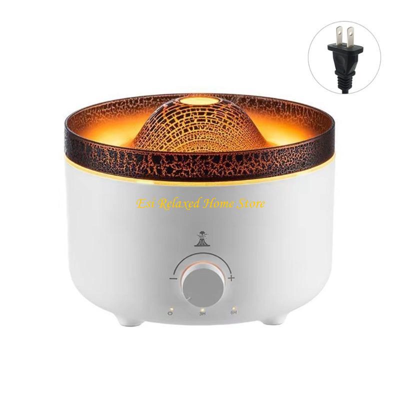 

B46E 560ml Electric Air Humidifier Volcanic Flame Aromas Oil Diffuser LED Light Cool Sprayer for Home Bedroom Office US