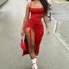Summer Spice Girl Suspender Dress Side Drawstring High Split Fork Slim Skinny Hips One-step Long Dress