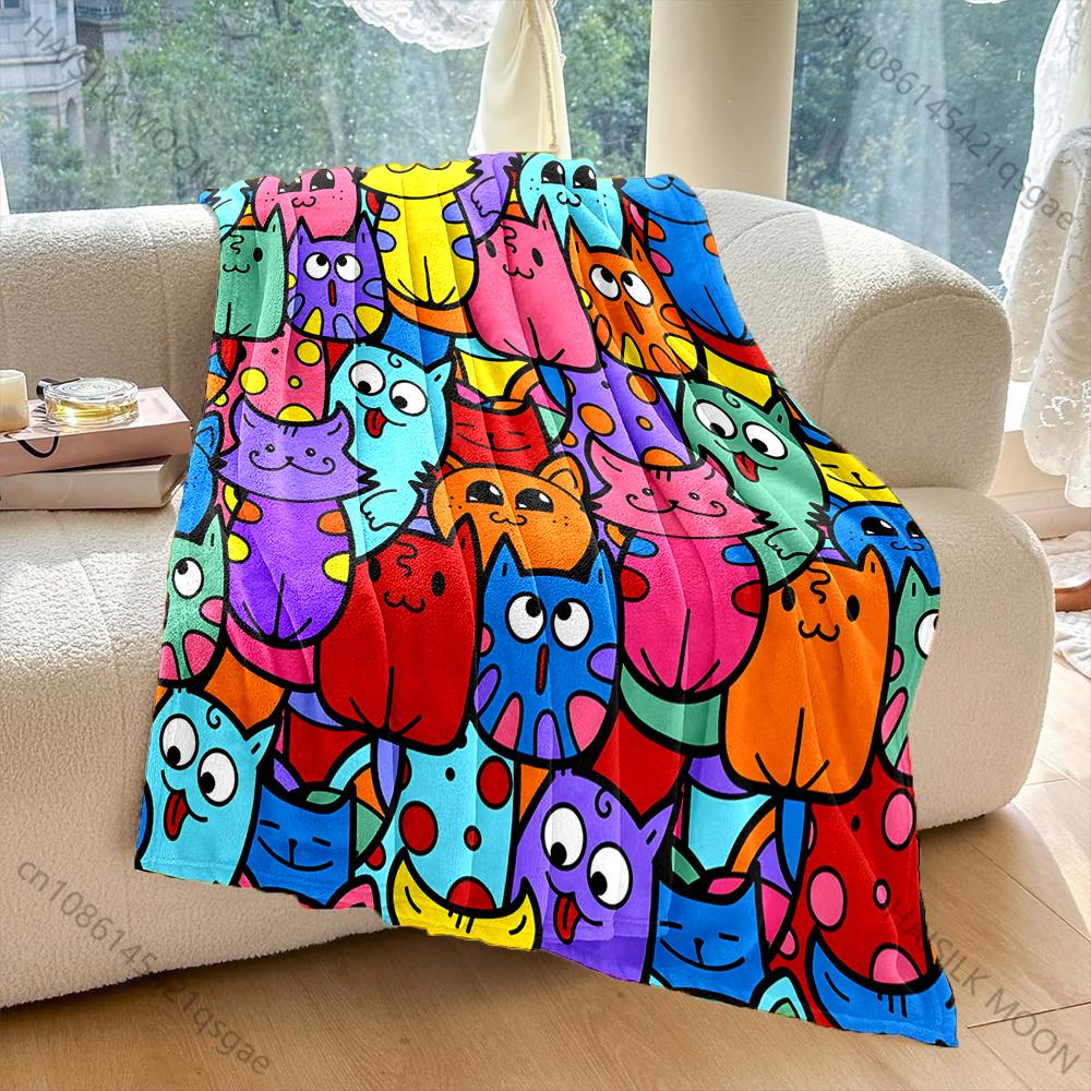 6 Style A Group of Cute Cartoon Cats Print Warm Comfortable Blanket Home Travel Camping for Adults and Kids Luxury Gifts