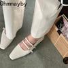 Spring Designer Women Ballet Flats Fashion Elegant Square Toe Belt Buckle Shoes Ladies Comfort Soft Sole Ballerinas Shoes