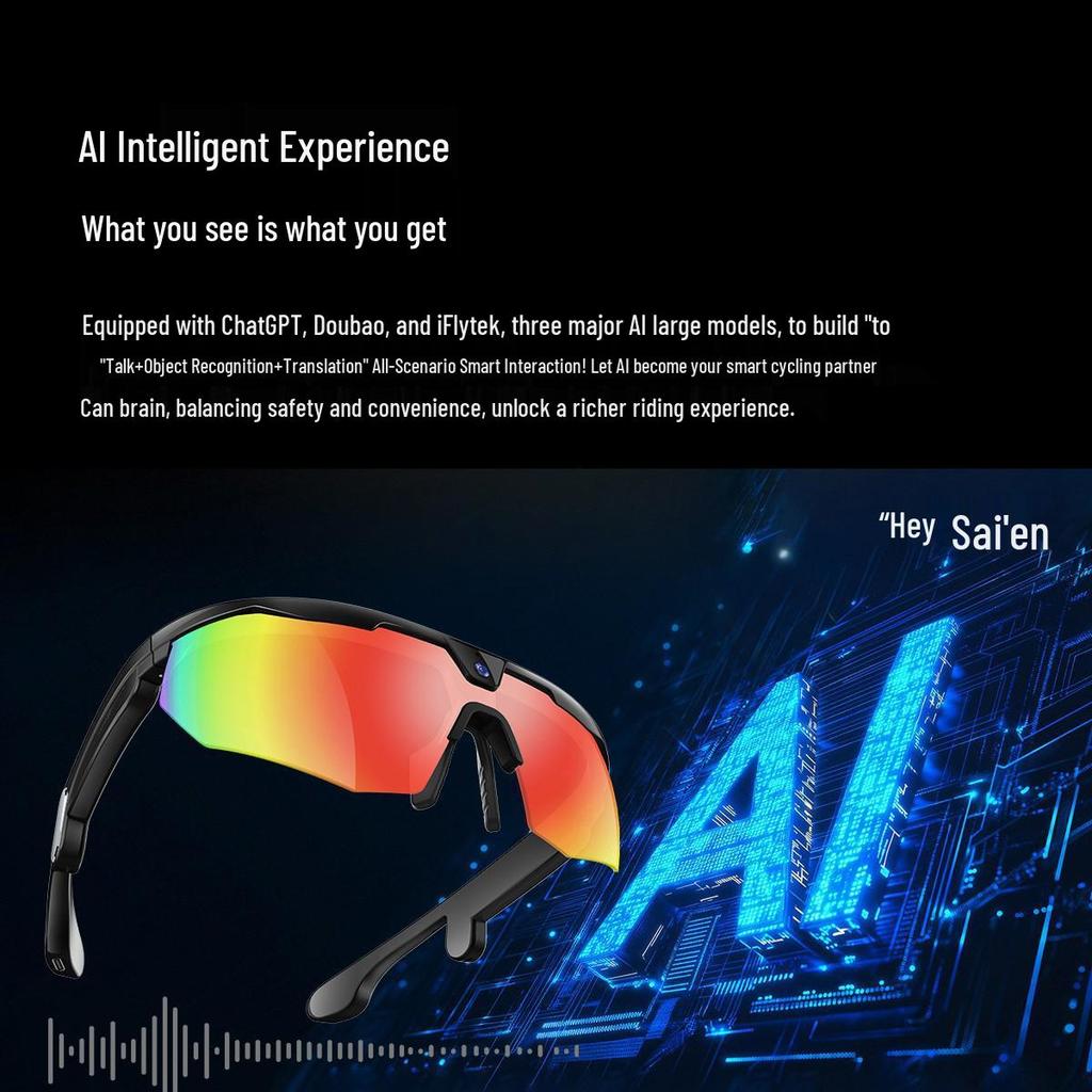 W640 Outdoor Cycling Smart Glasses: AI Translation, Photo/Video Recording, Wind/Sandproof, UV Protection Sunglasses