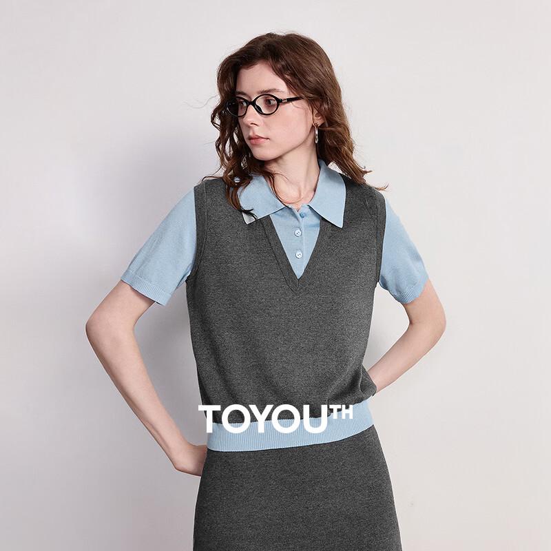 Chuyu Women s Lyocell Color-Block Faux Two-Piece Knit Top S