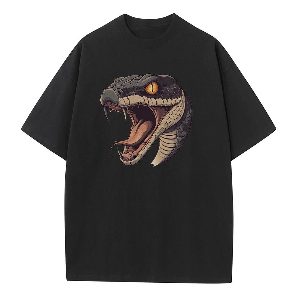 Summer T Shirt Baggy Style Pure Drop Shoulder Unisex Tops Snake Head Tattoo Style Graphic T Shirts Breathable Print