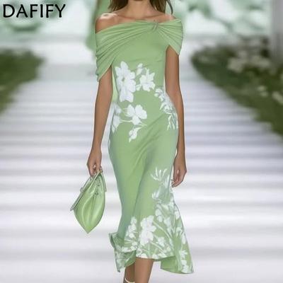 Robes décontractées pour femmes, mode été printemps imprimé floral, manches courtes, asymétrique épaule dénudée, taille haute
